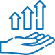 Hand with upward arrows, growth concept.