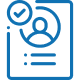 Profile icon with checkmark in blue outline.