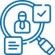 Magnifying glass with person and checkmark icon.